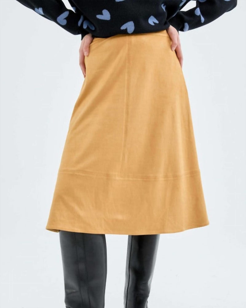 Front of a model wearing a size L High-Waisted Midi Skirt In Yellow in Yellow by Compania Fantastica. | dia_product_style_image_id:347599